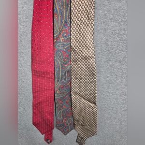 Elegant Men's Tie Set - Red, Paisley, and Gold.  Silk. 3. Office. Variety Pack.